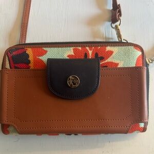 Spartina 449 Wallet Crossbody Floral Canvas Leather Trim Convertible Clutch Bag